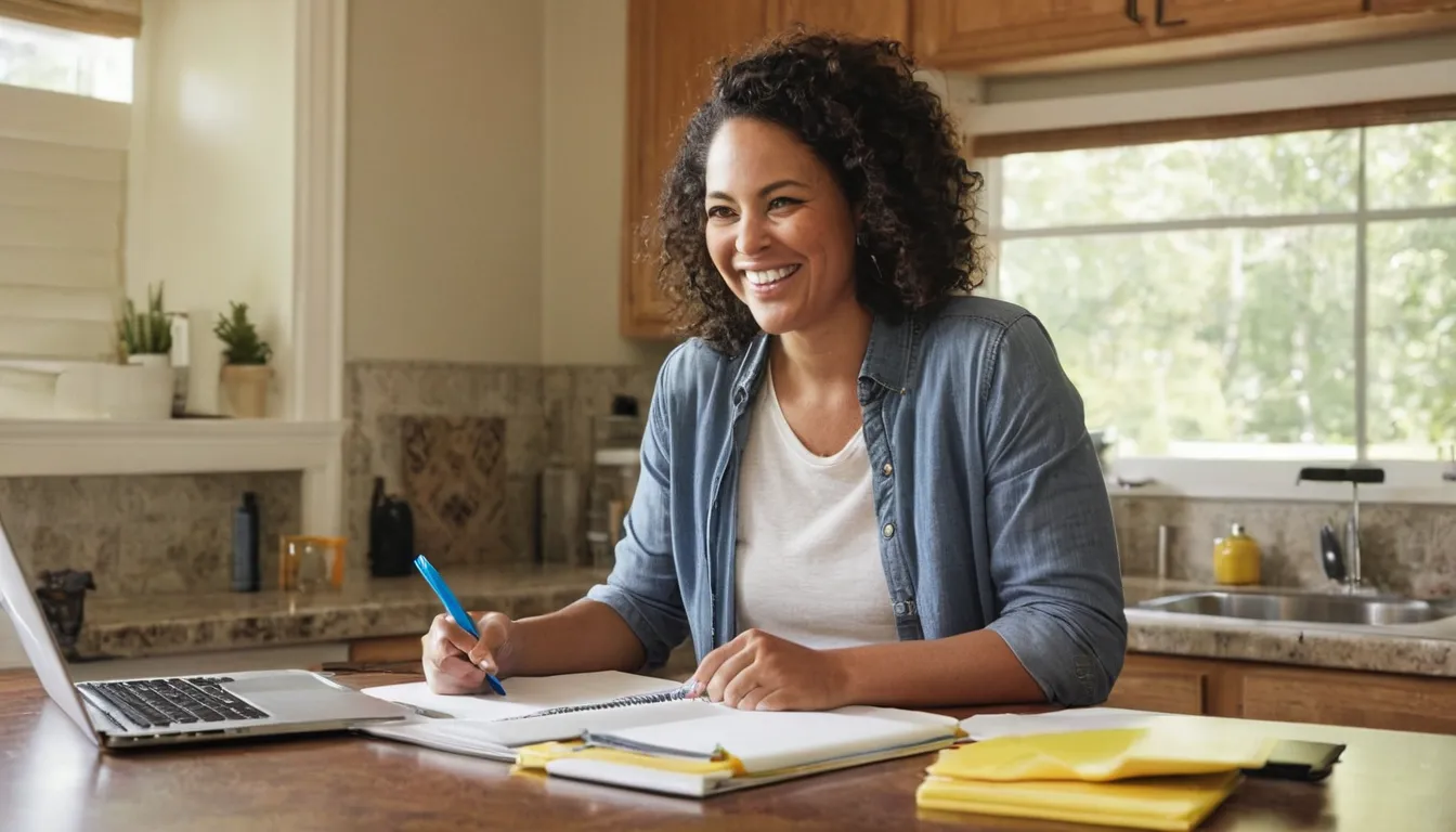 Homeowner reviewing remodeling photos and notes at a kitchen table