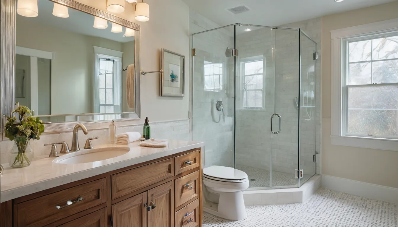 A newly remodeled bathroom with a walk-in shower in a Agawam Town home